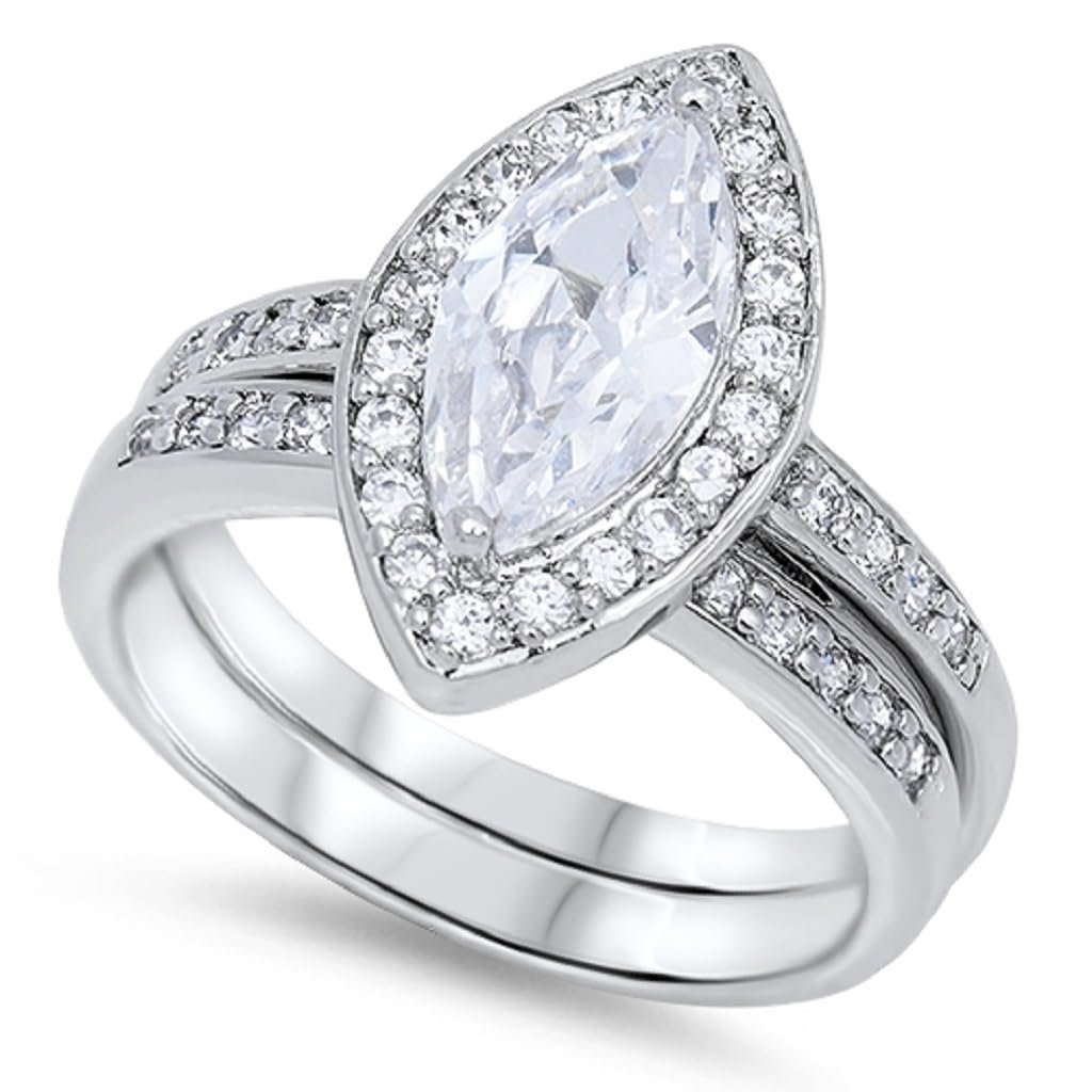 STERLING SILVER RING W/CZ - Wedding Set Size 9