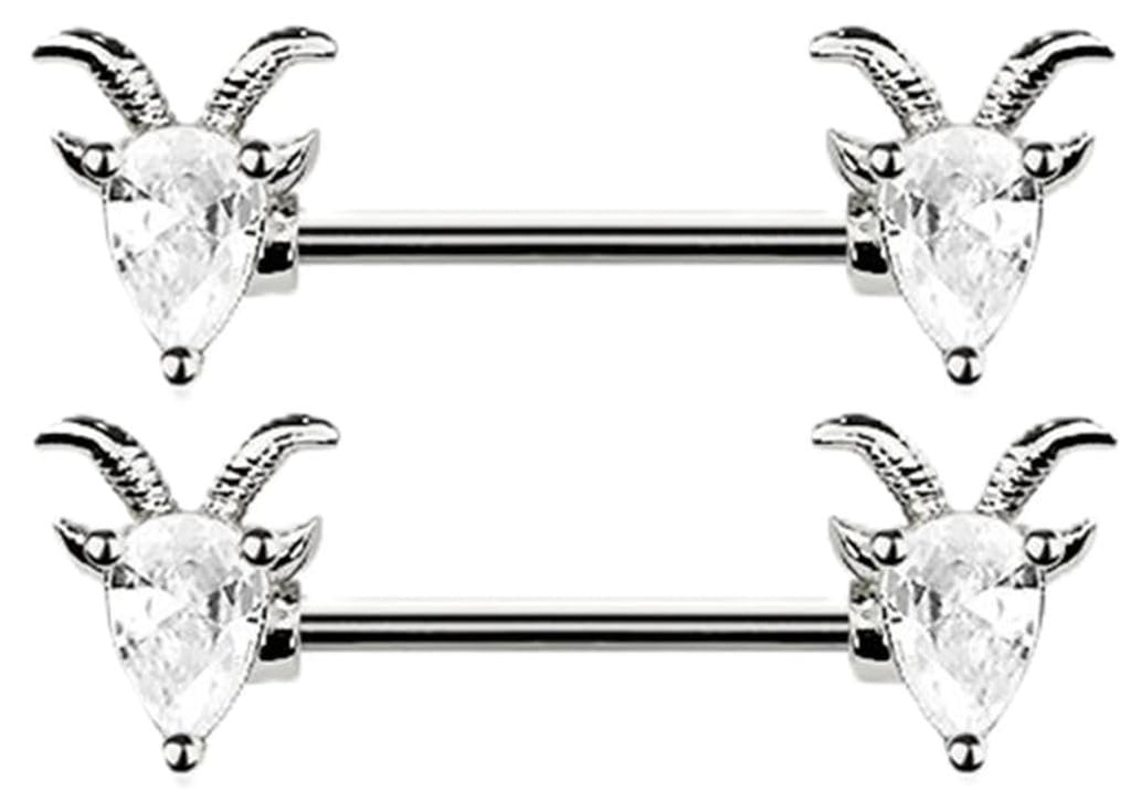 Body Accentz CZ Goat Nipple Ring, 316L Surgical Steel, Clear Crystal, 14GA 5/8 Inch Barbell