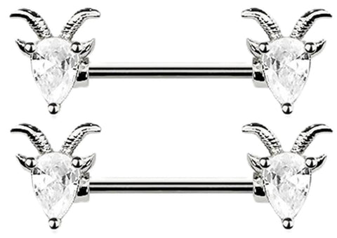 Body Accentz CZ Goat Nipple Ring, 316L Surgical Steel, Clear Crystal, 14GA 5/8 Inch Barbell