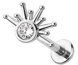 Surgical Steel Starburst Crystal Labret Stud, 18GA 1.0MM, 5/16 Inch Push-In Threadless Body Piercing Jewelry