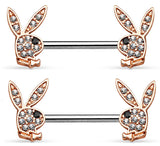 Body Accentz Playboy Bunny Crystal Eye Beaded Edges 316L Surgical Steel Nipple B