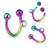 Body Accentz Labret Monroe Crystal on Side 316L Surgical Steel Horseshoe/Lip Rings 16g Tragus
