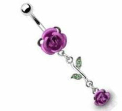 Body Accentz&trade; Belly Button Ring Navel Double Gem Flower Rose Body Jewelry 14 Gauge HO606PU