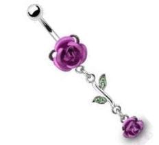 Body Accentz&reg; Belly Button Ring Navel Double Gem Flower Rose Body Jewelry 14 Gauge