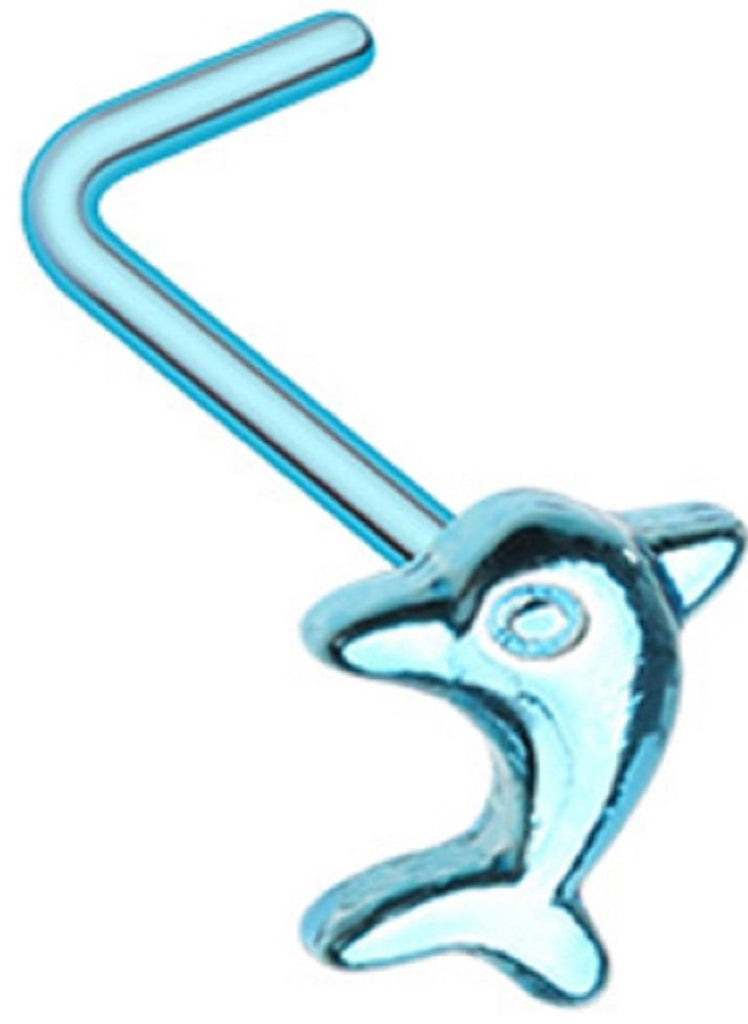 Nose Ring Stud Blue Dolphin 316L Surgical Steel L bar 20g 1/4''