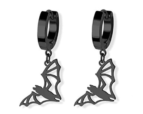 Body Accentz Pair of 316L Stainless Steel Huggie Hoop Earrings with a Bat Dangle