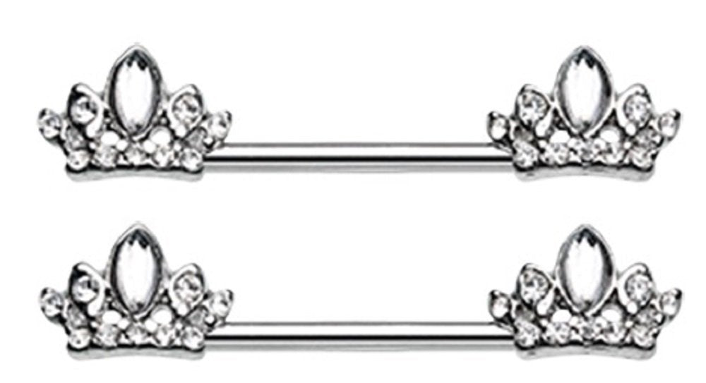 Body Accentz Nipple Bar Tiara Crown Sparkle Barbell Ring Sold as pair