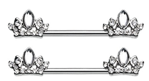 Body Accentz Nipple Bar Tiara Crown Sparkle Barbell Ring Sold as pair