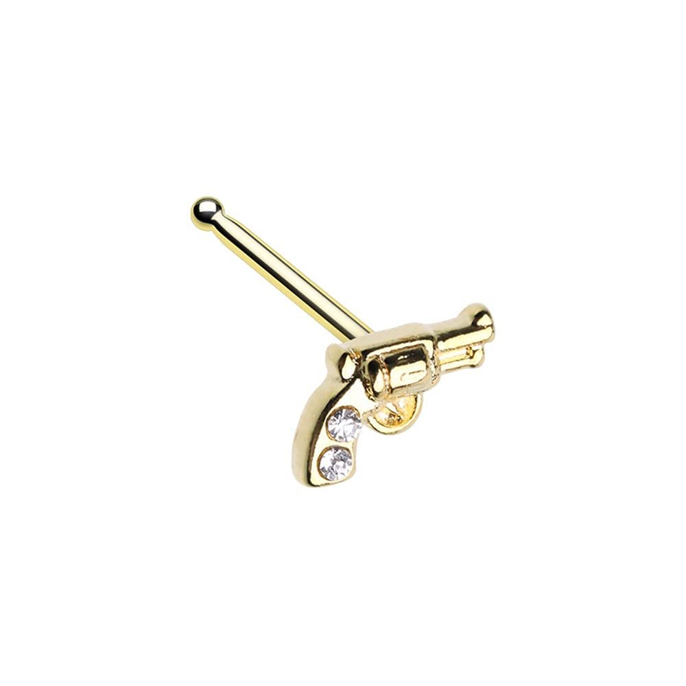 Body Accentz Golden Gun Pistol L-Shape Nose Ring