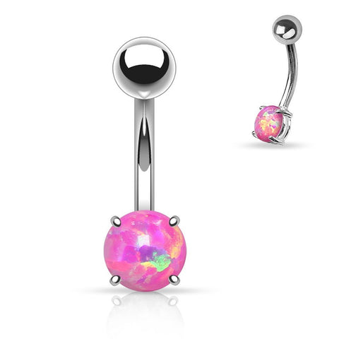 Belly Button Ring Navel Basic Non Dangle Opal Prong Set 316L Surgical Steel