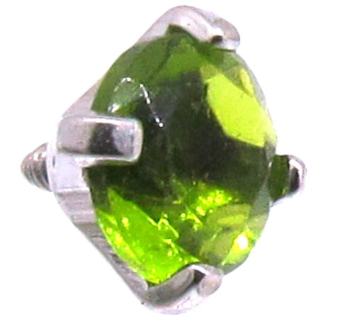 316L Surgical Steel Internally Threaded Prong Set Round Gem Dermal Top Anchor 14g (4mm green)