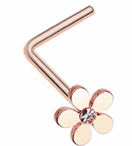 Body Accentz Nose Ring Grand Plumeria L-Shaped Flower Stud 20g
