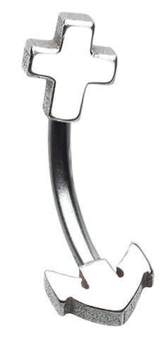 Body Accentz Surgical Steel Anchor and Cross Curved Barbell Eyebrow Ring, 16 GA, 5/16 Inch