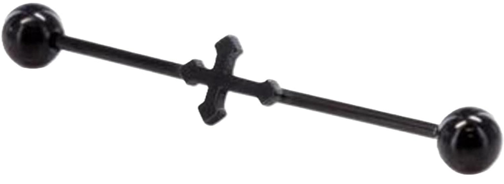 Black Cross Industrial Barbell 16g 35mm Stainless Steel