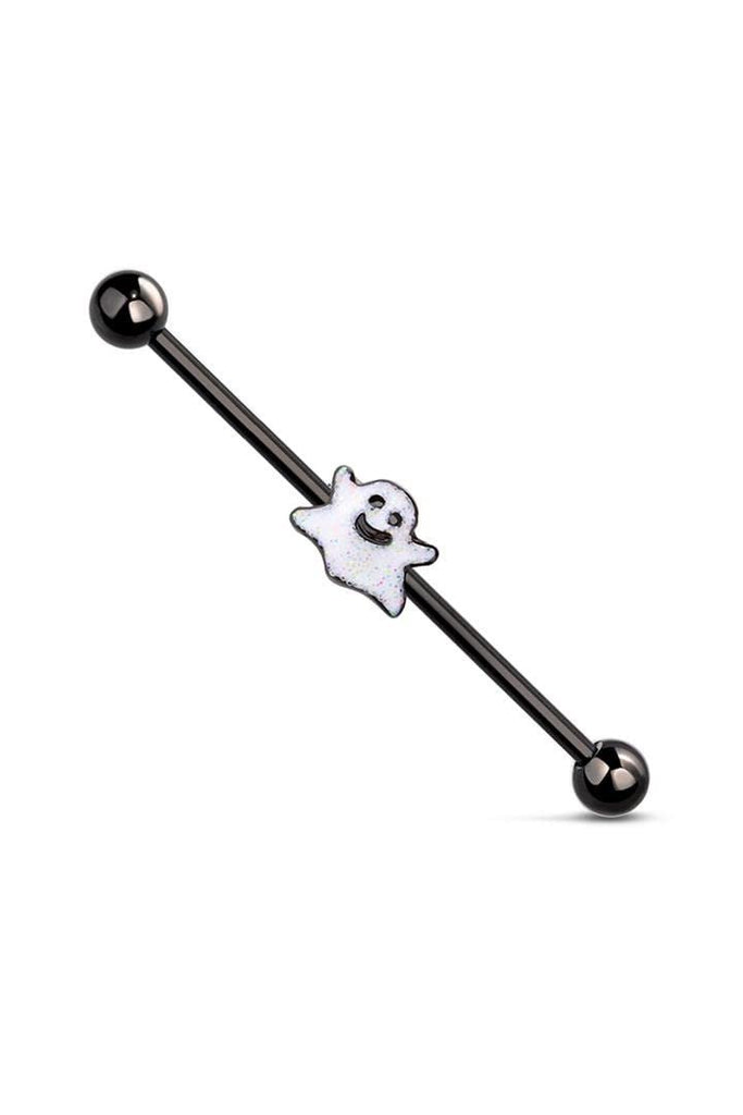 Body Accentz 14G Stainless Steel Helix Cartilage Earring Spooky smiley Ghost Industrial Barbell 1 1/2"