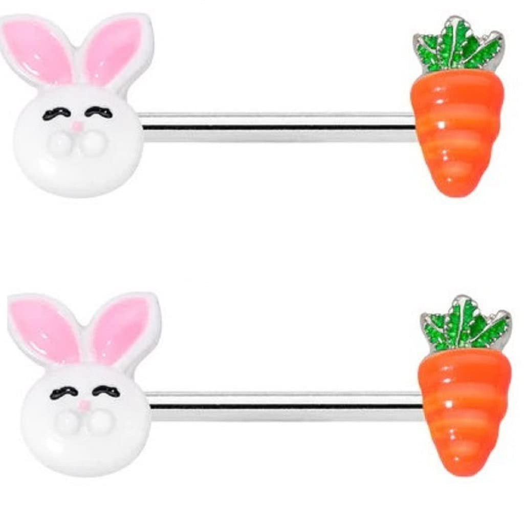 Body Accentz Nipple rings 316L Stainless Steel Shield Bar Easter Bunny and Carrot