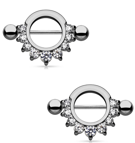 Body Accentz Nipple Ring Half Circle CZ Lined 316L Surgical Steel Nipple Shield