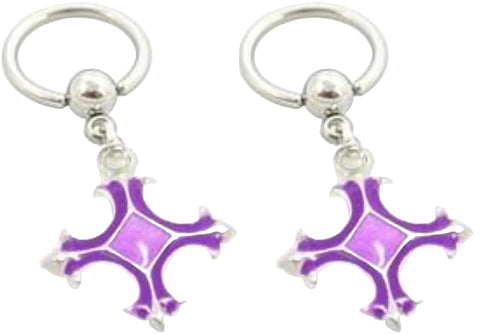 14g 7/16" Violet Cross Dangle Captive Bead Ring Piercing