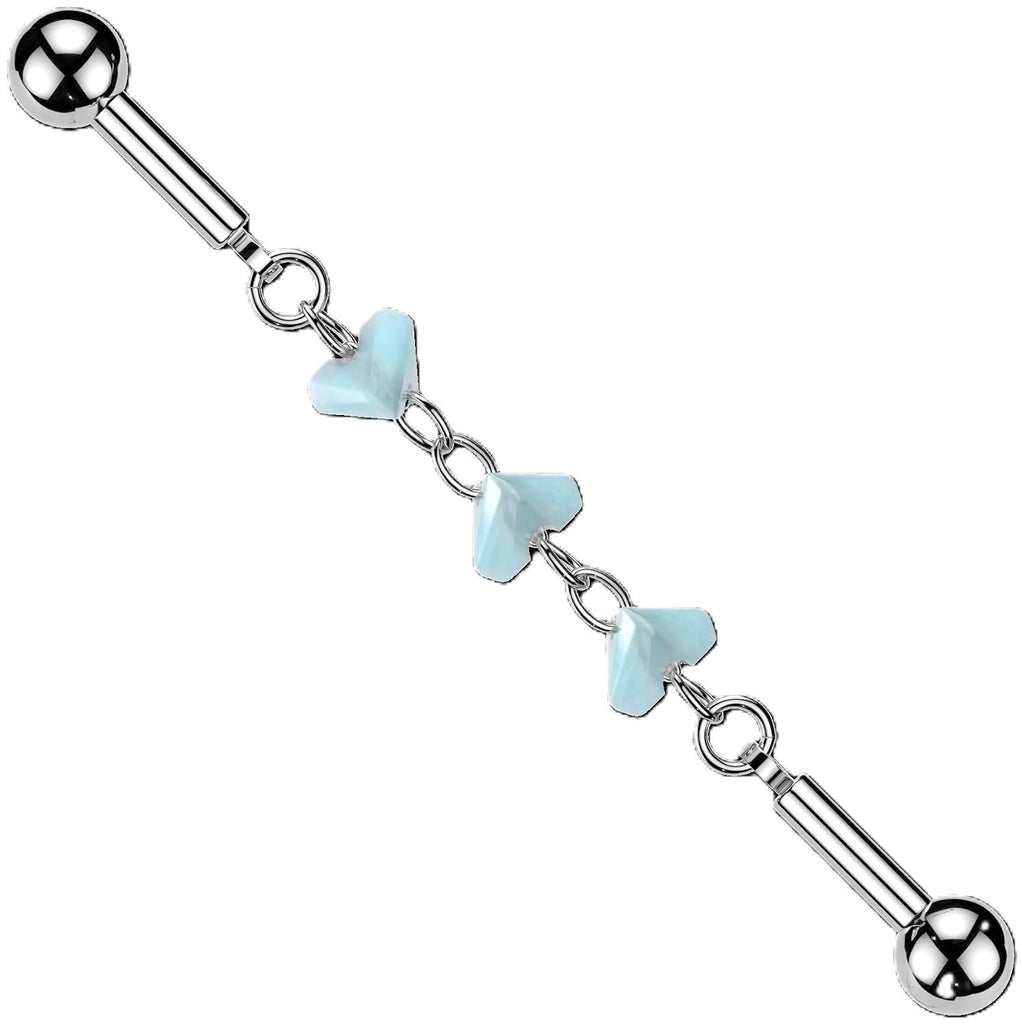 316L Industrial Barbell with Turquoise Glass Bead Connector Chain