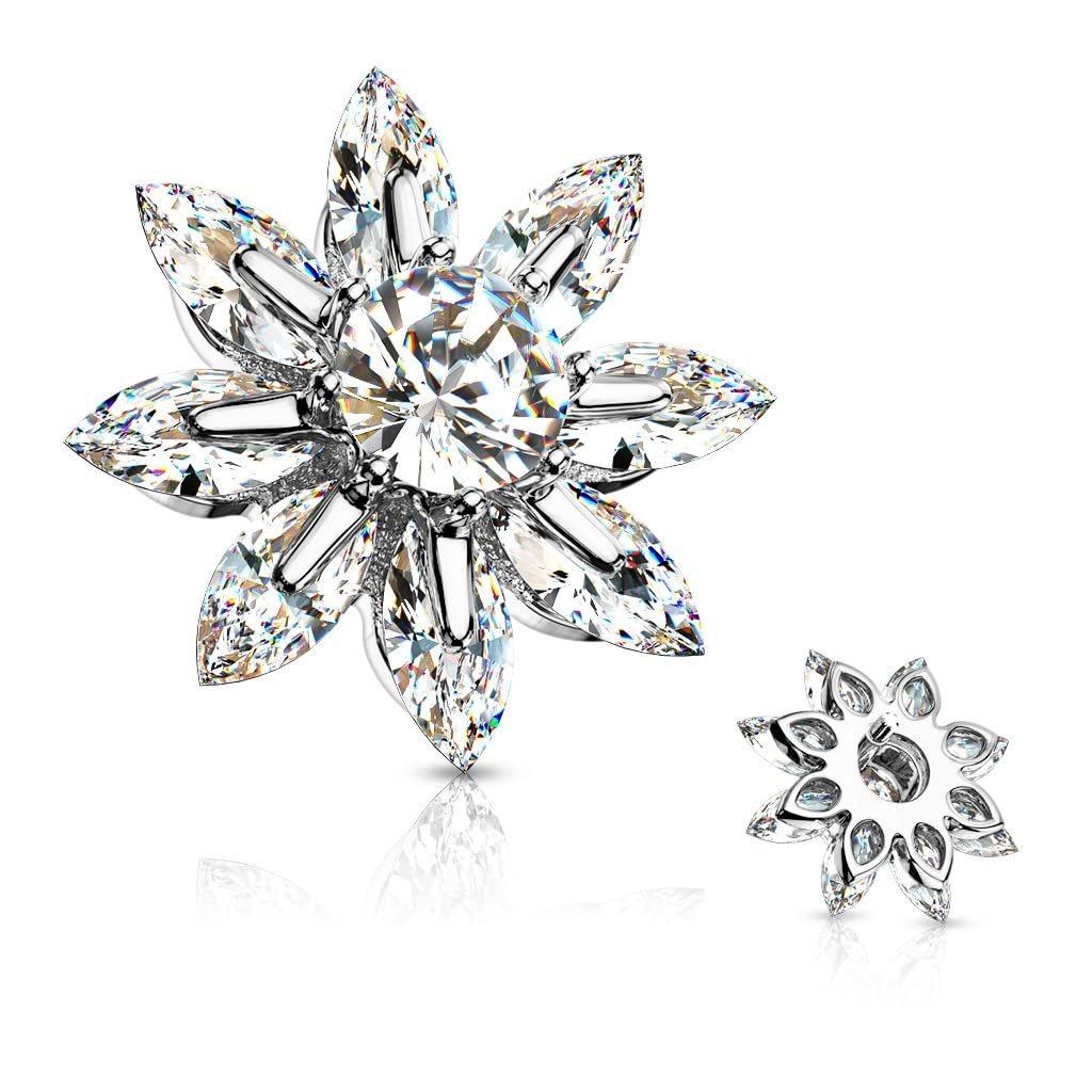 Body Accentz Large Flower Marquise CZ Petals Surgical Steel Dermal Anchor Top