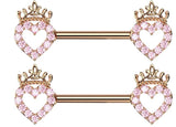 Body Accentz Nipple Bar CZ Paved Hollow Heart and Crown 316L Surgical Steel Nipple Barbell Ring