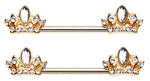 Nipple Ring Golden Tiara Crown Sparkle Golden Barbell Barbell