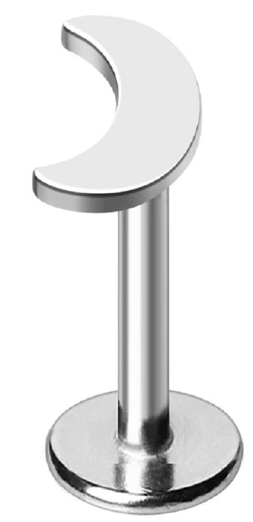 Body Accentz Labret Monroe Flat Back Piercing with Crescent Moon Top, 316L Stainless Steel, 16GA 1.2mm, 5/16" 8mm Bar Length, Internally Threaded