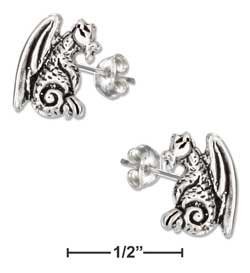 STERLING SILVER MINI SITTING DRAGON EARRINGS ON POSTS