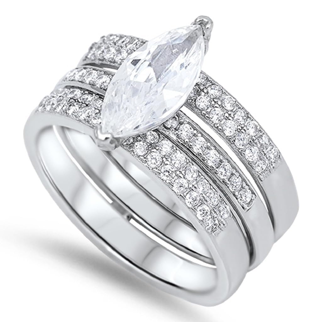 Sterling Silver Ring - Silver Wedding Ring Sets Engagement CZ (8)