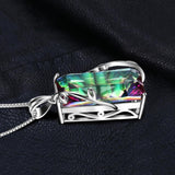 16ct Natural Fire Rainbow Mystic Topaz Necklace Charm 925 Sterling Silver Bale Vintage Fashion Women Jewelry Stainless Rope Chain