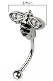 316L Surgical Steel Curved Barbell Eyebrow Ring with CZ Bee Design, 16GA 5/16 Inch, Silver and Gold, Ball 3mm