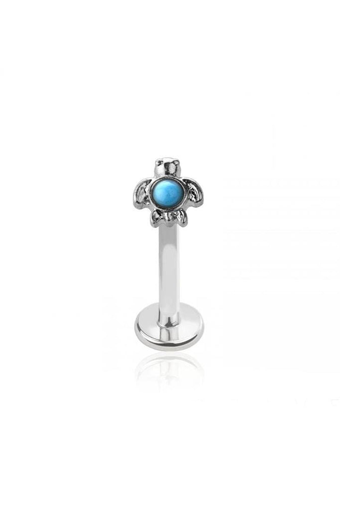 Labret INTERNALLY THREADED TURQUOISE SEA TURTLE TOP 316L SURGICAL STEEL STUD (SUMMER)(ANIMAL)