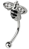 Body Accentz 316L Surgical Steel Curved Barbell Eyebrow Ring, Crystal CZ Bee Design, 16GA 8mm Length, 3mm Ball Size