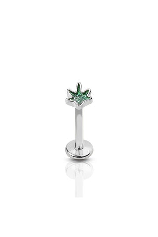 Body Accentz Labret INTERNALLY THREADED GLITTER MARIJUANA POT LEAF TOP 316L SURGICAL STEEL LABRET