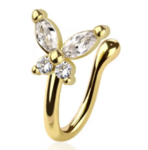 Body Accentz Butterfly Shape Nose Clip On Faux No Piercing Needed Nose Ring Stud