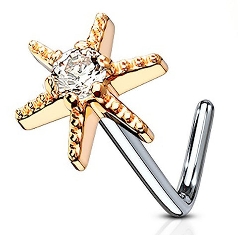 Body Accentz Nose Ring 20g 6mm CZ Centered Starburst 316L Surgical Steel L Bend Stud