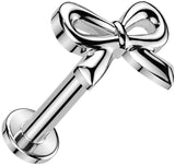 316L Steel Internally Threaded Flat Back Labret Ribbon Bow Top 16GA