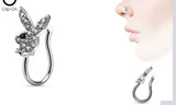 Playboy  Non-Pierce Nose Ring Multi Paved Gems Silvertone