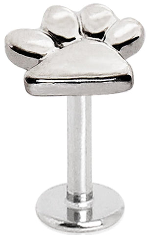 Paw Print Labret Monroe Lip Ring, 316L Stainless Steel, 16GA, 5/16" Bar, Cartilage Earring