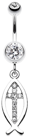 Body Accentz Belly Button Ring Agape Cross Belly Button Ring Fish of Life