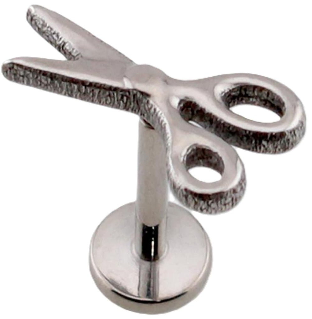 Body Accentz 3D Scissors Threadless Push-In Labret, Implant Grade Titanium, Silver, 18GA, 5/16" Length