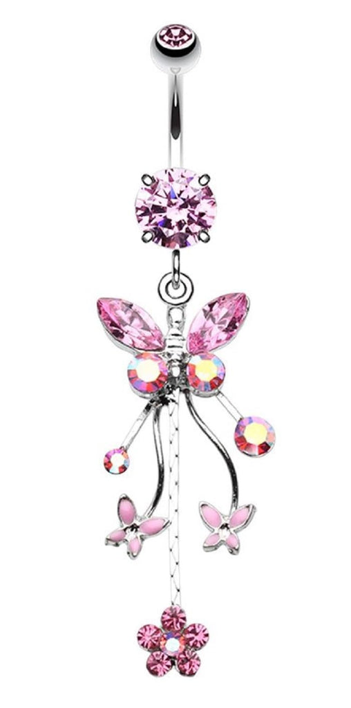 Body Accentz Belly Button Ring Navel gem and a crystal Butterfly flower dangling