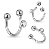 Body Accentz Labret Monroe Crystal on Side 316L Surgical Steel Horseshoe/Lip Rings 16g Tragus