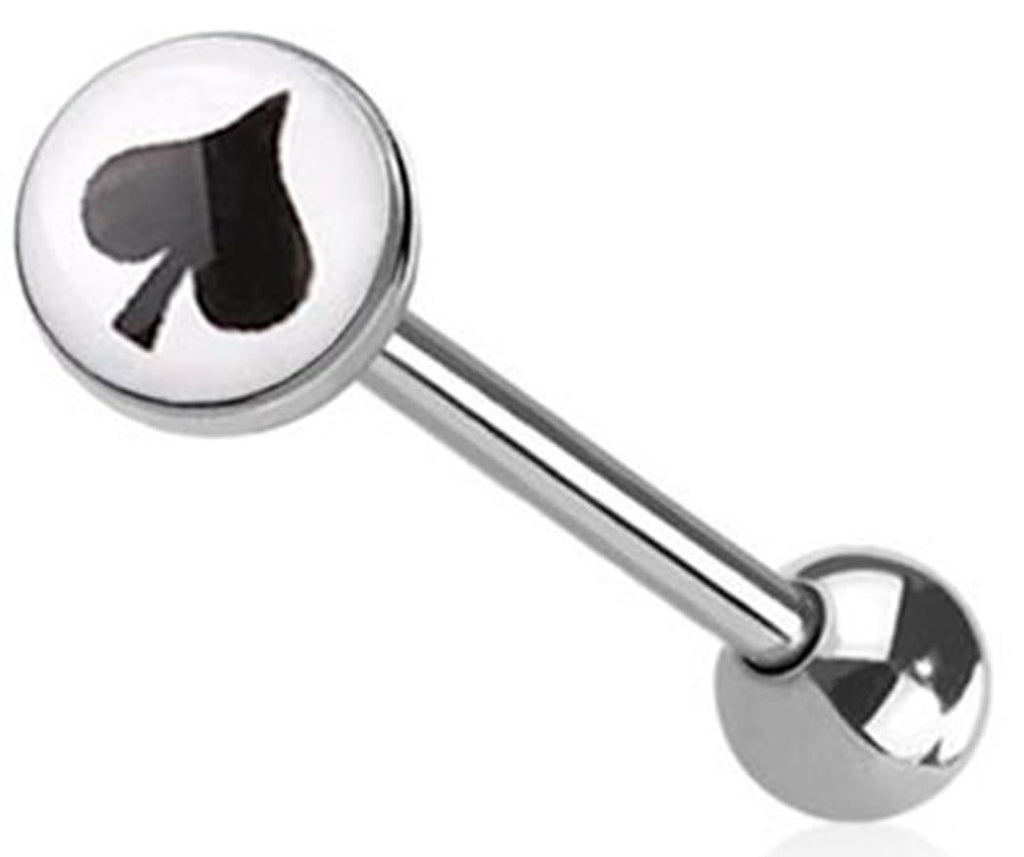 Body Accentz Poker Card Tongue Barbell, 316L Surgical Steel, 14GA, 5/8 inch Length, 5MM Ball