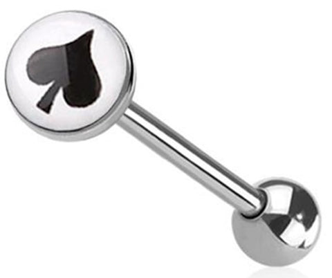 Body Accentz Poker Card Tongue Barbell, 316L Surgical Steel, 14GA, 5/8 inch Length, 5MM Ball