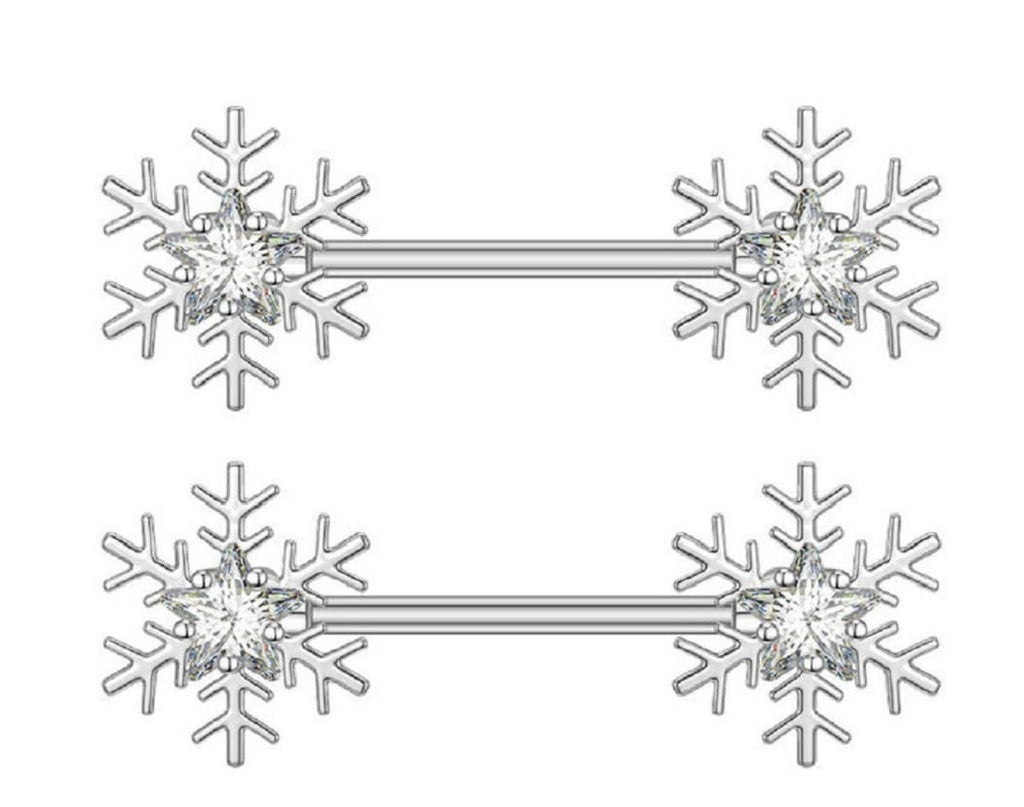 Body Accentz Nipple Ring Bar Glam Snowflake Shield Ring Sold as Pair Barbell