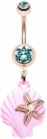 Body Accentz Rose Gold Under The Seashell Belly Button Ring Starfish Navel Star