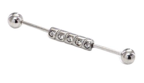 316L Surgical GEMMED 16g 1 3/8" Industrial bar Ear Barbell Piercing Jewelry B...