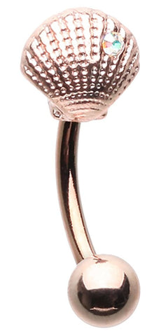 Body Accentz Rose Gold Seashell Curved Barbell Eyebrow Ring, 16 GA, 5/16 inch, Aurora Borealis Crystal