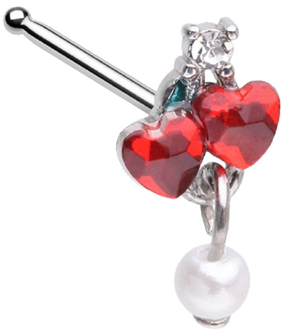 Nose Ring Stud Heart Cherry Pearl ring top